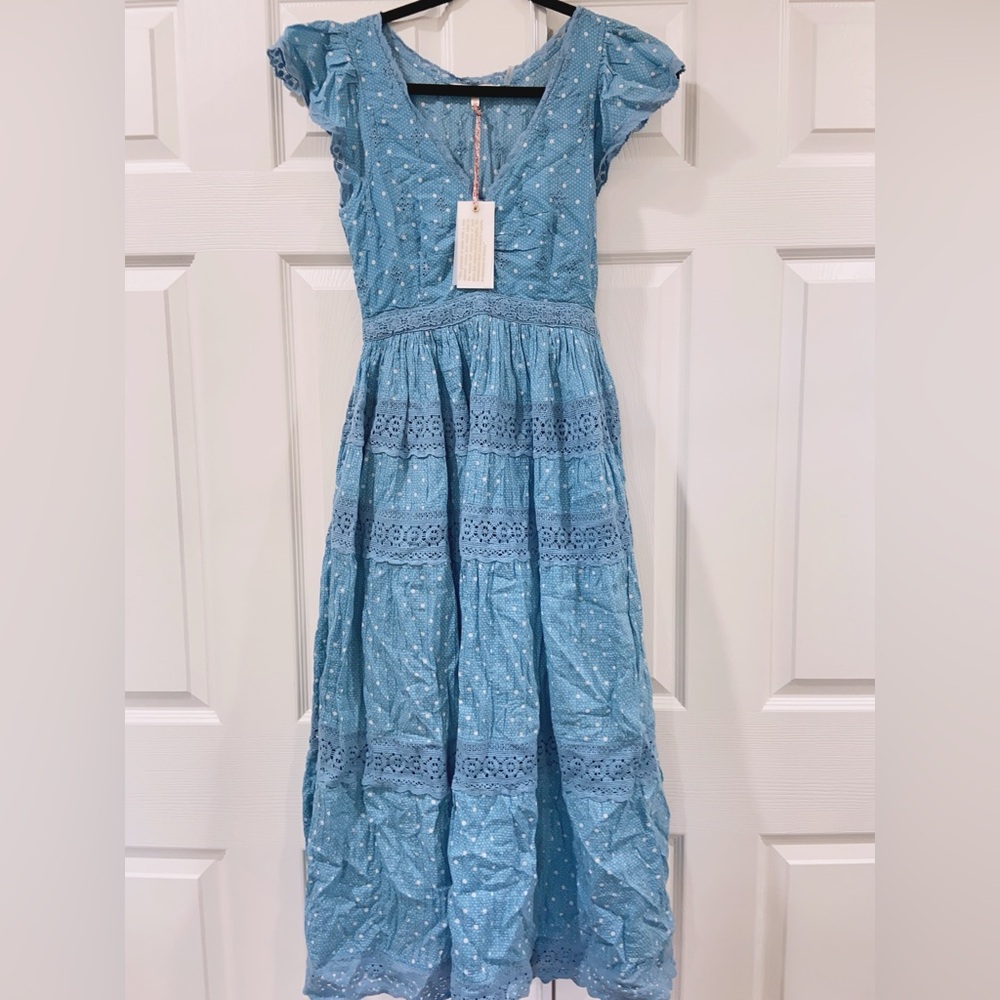 NWT $495 Love Shack Fancy Abena Dress in Blue Bonnet - Picture 5 of 6